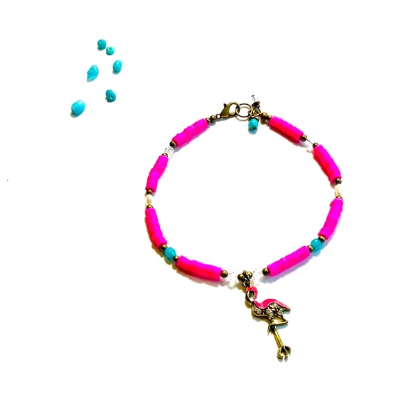 Handmade The Pink Flamingo Tropical Summer Anklet Bracelet - Picture 5 of 7